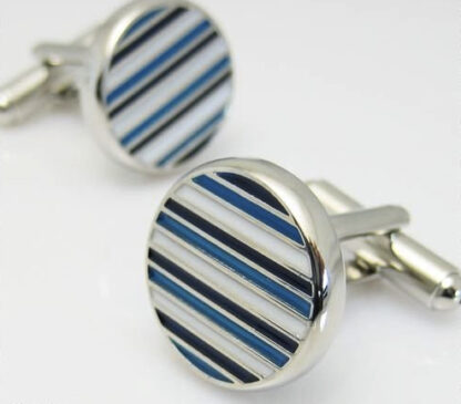 Stripey Blue Circles Cufflinks - Image 2