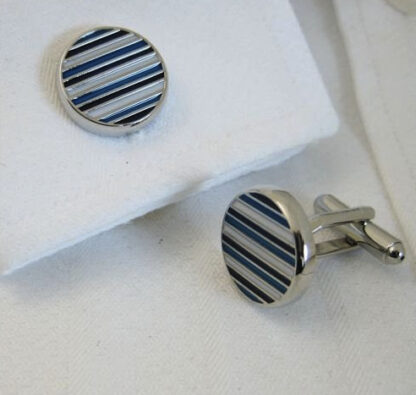 Stripey Blue Circles Cufflinks - Image 3